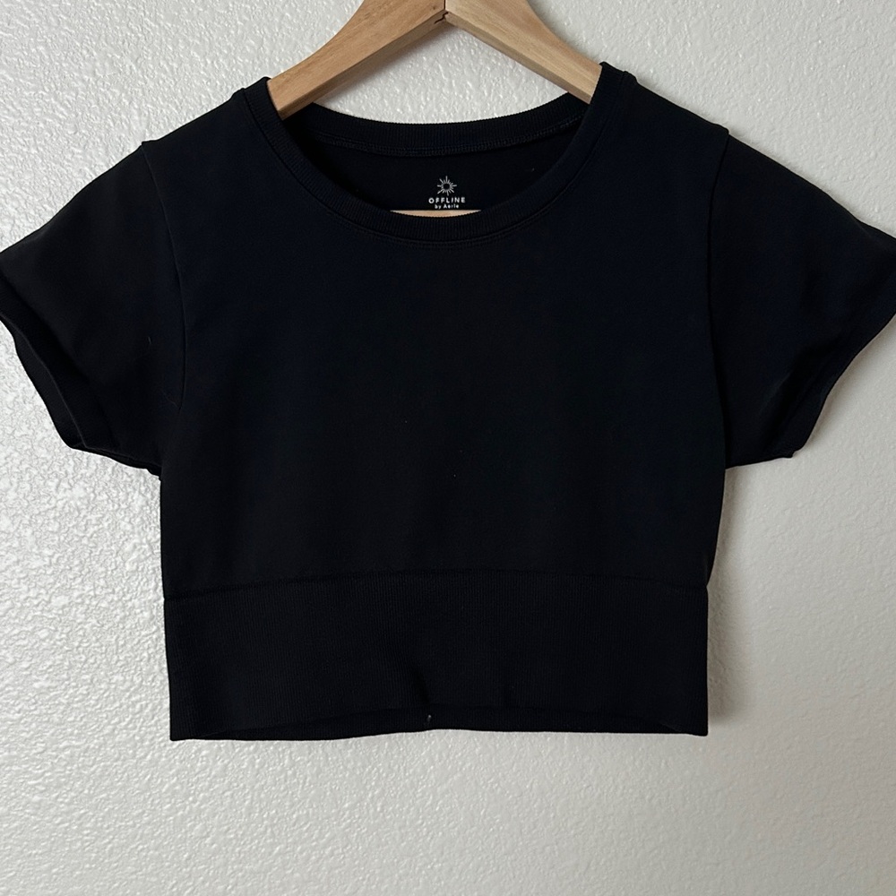 Aerie Black Crop Short Sleeve Top - Women